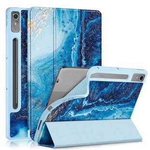 For Lenovo Tab P12 12.7 /P12 Pro 2nd Gen 3-folding Painted TPU Smart Leather Tablet Case(Waves)