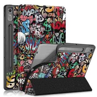 For Lenovo Tab P12 12.7 /P12 Pro 2nd Gen 3-folding Painted TPU Smart Leather Tablet Case(Graffiti)