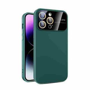 For iPhone 15 Pro Max Large Glass Window PC Phone Case with Integrated Lens Film(Green)