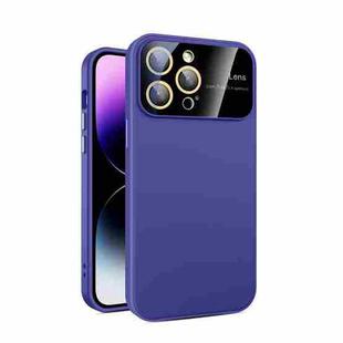 For iPhone 15 Pro Large Glass Window PC Phone Case with Integrated Lens Film(Dark Purple)