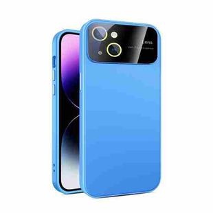 For iPhone 15 Plus Large Glass Window PC Phone Case with Integrated Lens Film(Sky Blue)
