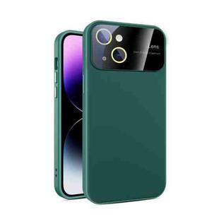 For iPhone 15 Large Glass Window PC Phone Case with Integrated Lens Film(Green)