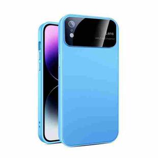 For iPhone XR Large Glass Window PC Phone Case with Integrated Lens Film(Sky Blue)
