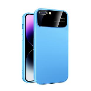 For iPhone 8 Plus/7 Plus Large Glass Window PC Phone Case with Integrated Lens Film(Sky Blue)