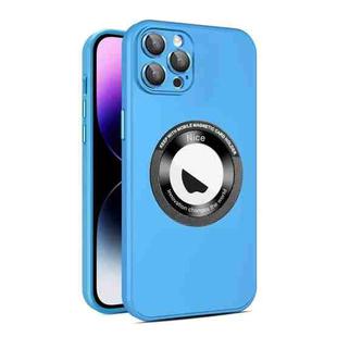 For iPhone 12 Pro Max Eagle Eye Lens CD Texture MagSafe Magnifier Phone Case(Sky Blue)