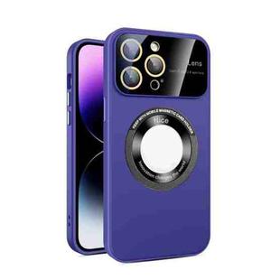 For iPhone 15 Pro Max Large Glass Window Magnetic Magsafe Phone Case with Lens Film(Dark Purple)