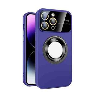 For iPhone 15 Pro Large Glass Window Magnetic Magsafe Phone Case with Lens Film(Dark Purple)