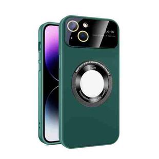 For iPhone 15 Plus Large Glass Window Magnetic Magsafe Phone Case with Lens Film(Green)