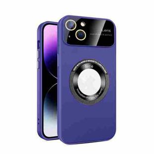For iPhone 15 Large Glass Window Magnetic Magsafe Phone Case with Lens Film(Dark Purple)