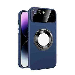 For iPhone 8 Plus/7 Plus Large Glass Window Magnetic Magsafe Phone Case with Lens Film(Royal Blue)