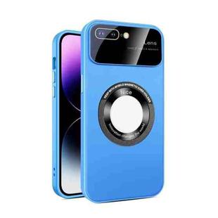 For iPhone 8 Plus/7 Plus Large Glass Window Magnetic Magsafe Phone Case with Lens Film(Sky Blue)