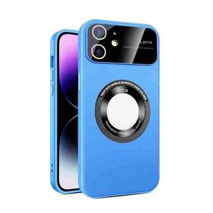For iPhone 11 Large Glass Window Magnetic Magsafe Phone Case with Lens Film(Sky Blue)