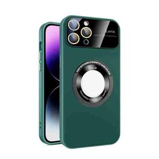 For iPhone 11 Pro Large Glass Window Magnetic Magsafe Phone Case with Lens Film(Green)