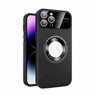 For iPhone 11 Pro Max Large Glass Window Magnetic Magsafe Phone Case with Lens Film(Black)