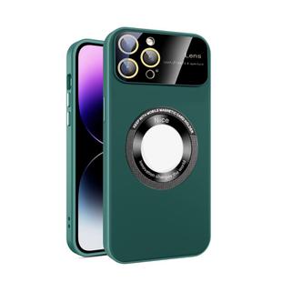 For iPhone 12 Pro Large Glass Window Magnetic Magsafe Phone Case with Lens Film(Green)
