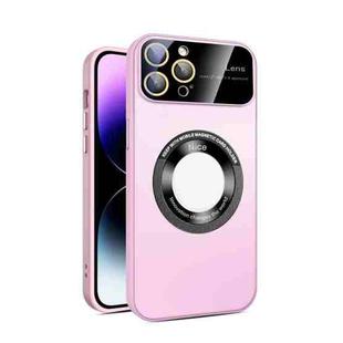 For iPhone 12 Pro Large Glass Window Magnetic Magsafe Phone Case with Lens Film(Pink)