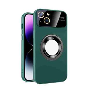 For iPhone 13 Large Glass Window Magnetic Magsafe Phone Case with Lens Film(Green)