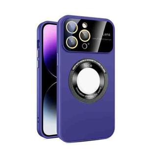 For iPhone 13 Pro Large Glass Window Magnetic Magsafe Phone Case with Lens Film(Dark Purple)