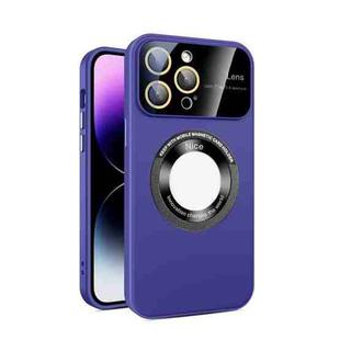 For iPhone 13 Pro Max Large Glass Window Magnetic Magsafe Phone Case with Lens Film(Dark Purple)