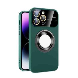 For iPhone 13 Pro Max Large Glass Window Magnetic Magsafe Phone Case with Lens Film(Green)