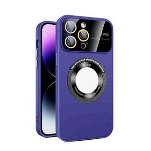 For iPhone 14 Pro Max Large Glass Window Magnetic Magsafe Phone Case with Lens Film(Dark Purple)