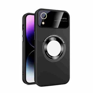 For iPhone XR Large Glass Window Magnetic Magsafe Phone Case with Lens Film(Black)