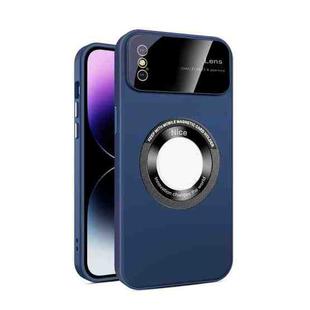 For iPhone XS Large Glass Window Magnetic Magsafe Phone Case with Lens Film(Royal Blue)