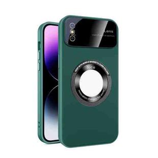 For iPhone XS Max Large Glass Window Magnetic Magsafe Phone Case with Lens Film(Green)