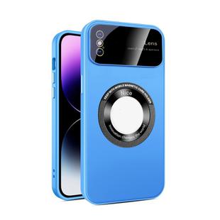 For iPhone XS Max Large Glass Window Magnetic Magsafe Phone Case with Lens Film(Sky Blue)