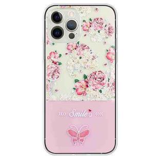 For iPhone 15 Pro Max Bronzing Butterfly Flower TPU Phone Case(Peony)