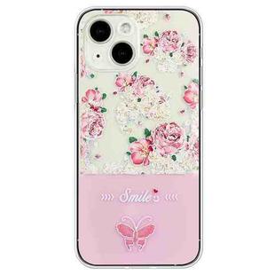 For iPhone 15 Bronzing Butterfly Flower TPU Phone Case(Peony)