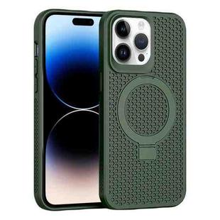 For iPhone 15 Pro Max Skin Feel PC+TPU Cooling Magnetic Magsafe Phone Case with Stand(Dark Green)