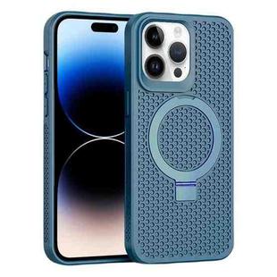 For iPhone 15 Pro Skin Feel PC+TPU Cooling Magnetic Magsafe Phone Case with Stand(Navy Blue)