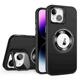 For iPhone 15 Plus Skin Feel Magnifier MagSafe Lens Holder Phone Case(Black)
