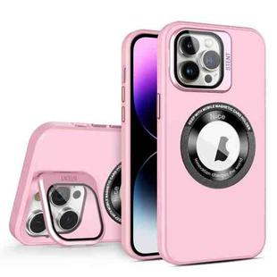 For iPhone 15 Pro Skin Feel Magnifier MagSafe Lens Holder Phone Case(Pink)