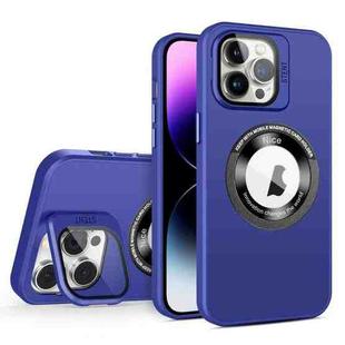 For iPhone 15 Pro Max Skin Feel Magnifier MagSafe Lens Holder Phone Case(Purple)