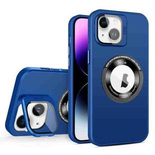 For iPhone 14 Skin Feel Magnifier MagSafe Lens Holder Phone Case(Royal Blue)
