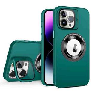 For iPhone 13 Pro Skin Feel Magnifier MagSafe Lens Holder Phone Case(Dark Green)
