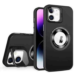 For iPhone 12 Skin Feel Magnifier MagSafe Lens Holder Phone Case(Black)