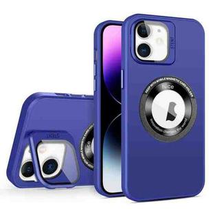 For iPhone 12 Skin Feel Magnifier MagSafe Lens Holder Phone Case(Purple)