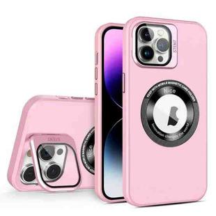 For iPhone 12 Pro Skin Feel Magnifier MagSafe Lens Holder Phone Case(Pink)
