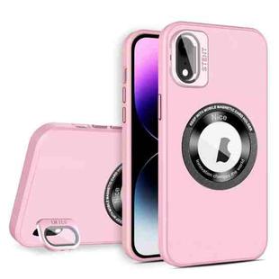 For iPhone XR Skin Feel Magnifier MagSafe Lens Holder Phone Case(Pink)