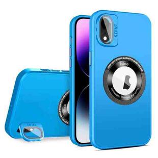 For iPhone XR Skin Feel Magnifier MagSafe Lens Holder Phone Case(Light Blue)
