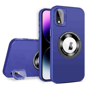 For iPhone XR Skin Feel Magnifier MagSafe Lens Holder Phone Case(Purple)
