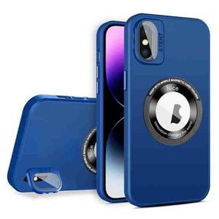 For iPhone XS Max Skin Feel Magnifier MagSafe Lens Holder Phone Case(Royal Blue)