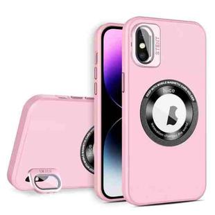 For iPhone XS Max Skin Feel Magnifier MagSafe Lens Holder Phone Case(Pink)