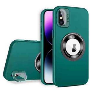 For iPhone XS Max Skin Feel Magnifier MagSafe Lens Holder Phone Case(Dark Green)