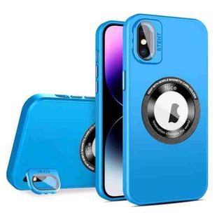 For iPhone X / XS Skin Feel Magnifier MagSafe Lens Holder Phone Case(Light Blue)