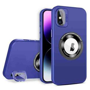 For iPhone X / XS Skin Feel Magnifier MagSafe Lens Holder Phone Case(Purple)