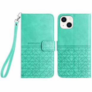 For iPhone 15 Rhombic Texture Leather Phone Case with Lanyard(Green)